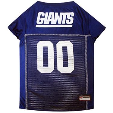 Imagem de Camiseta NFL New York Giants para cães, tamanho: pequena. Melhor fantasia de camisa de futebol para cães e gatos. Camisa de jérsei licenciada