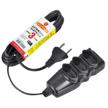 Imagem de Extensão Elétrica Megatron Preta 3m PL 2P