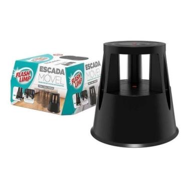 Imagem de Escada Banqueta Móvel Com Rodinhas Preta Flash Limp - FlashLimp