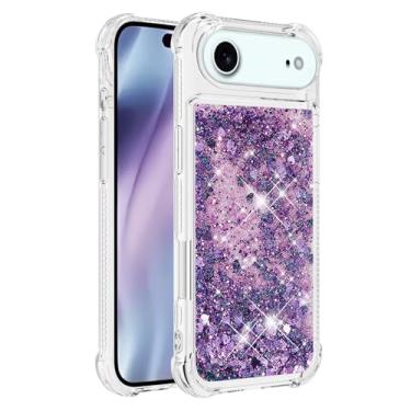 Imagem de Capa de telefone à prova de choque para iPhone Air com glitter líquido de areia movediça e corações flutuantes, capa de TPU de camada dupla reforçada com 4 cantos, protetor de telefone seguro