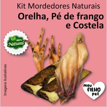 Imagem de Kit Mordedor Petisco Natural para Cães Costela Orelha Bovina Pé Fran N