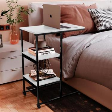 Imagem de Mesa de Apoio Lateral Carrinho Auxiliar Rodinhas Cama Sofá MDF Suporte