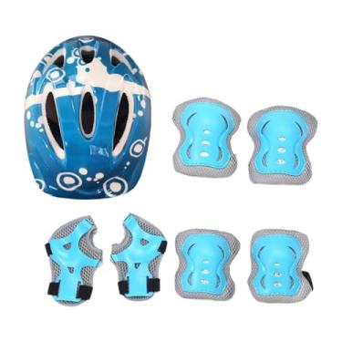 Imagem de predolo Kit de Capacete de Bicicleta Infantil com 7 Peças, Joelheira, Cotoveleira, Protetor de Pulso, Cotoveleira E Joelheiras Portáteis, Equipamento para Cic, Azul