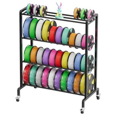 Imagem de Rack de armazenamento de filamento de impressora 3D: Rack de filamento | Carrinho de organização resistente com rodas | Prateleira de metal de 4 camadas para impressão 3D/Suporte de bobinas de grande