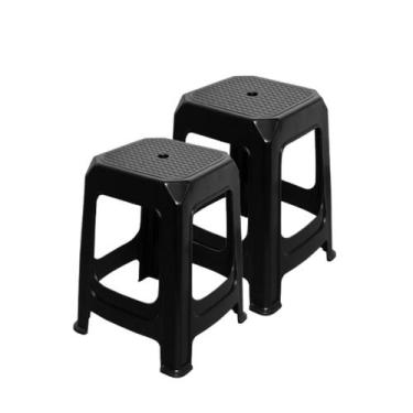 Imagem de Kit 2 Banqueta Porto de Plástico Preto com Detalhes no Assento - Xplas