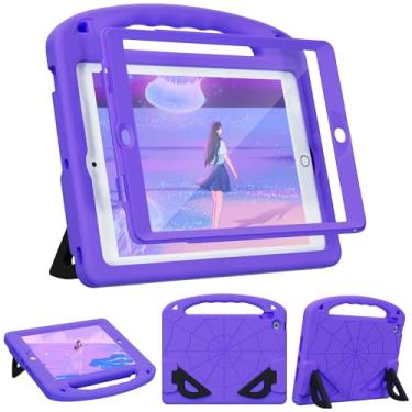 Imagem de LKOOZO Capa infantil para iPad 9ª/8ª/7ª geração (iPad 10,2 polegadas 2021/2020/2019), capa à prova de choque com protetor de tela (roxa)
