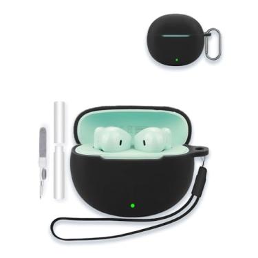 Imagem de Capa para fones de ouvido Honor X8/X7/X7i, capa protetora de silicone macio WUNIAK portátil resistente a arranhões com kit de limpeza, mosquetão e cordão, preta