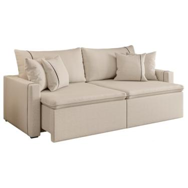 Imagem de Sofá Cama Retrátil 4 Lugares 2,30m com Almofadas Linho Focus