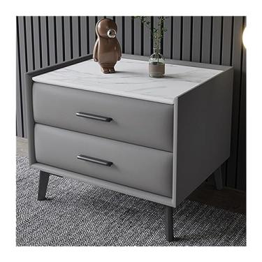 Imagem de GRFIT Mesa de cabeceira de couro mesa de cabeceira quarto mesa de cabeceira de liga de carbono armazenamento de pernas móveis de cabeceira espaçosa bancada de pedra com alça duas gavetas mesa de