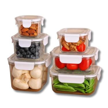 Imagem de Kit 6 Potes Herméticos Empilháveis Quadrado e Retangular  Vedação com 