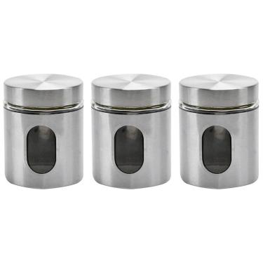 Imagem de Kit 3 Pote Inox Visor Vítreo Hermético 630ml - Mimo Style