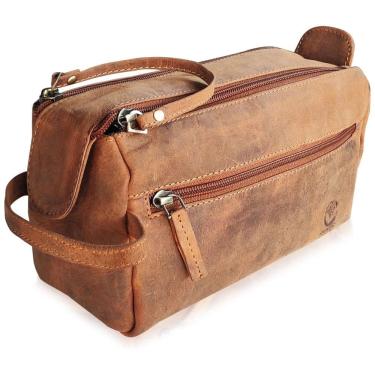 Imagem de Necessaire Masculina Vintage de Couro com Forro à Prova d, RUSTIC TOWN, Marrom