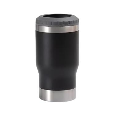 Imagem de Copo Térmico Porta Long Neck e Lata - 2 Em 1 - Inox 420ml com Parede Dupla a Vácuo Com Abridor (Preto)