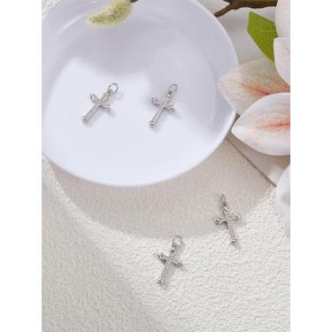 Imagem de Pingente de cruz de 4 peças, pingente de zircônia cúbica micro pavê para brincos de colar DIY, 21 x 13 x 2 mm, orifício: 3 mm, Medium, Latão + zircônia cúbica, Sem pedra preciosa