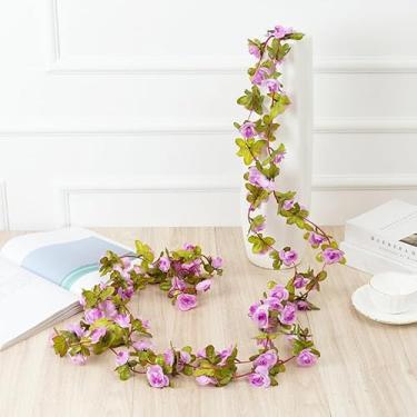 Imagem de Videira de flores artificiais de peônia de 250 cm para decoração de quarto de casamento, casa, primavera, outono, jardim, arco, planta falsa, roxo claro