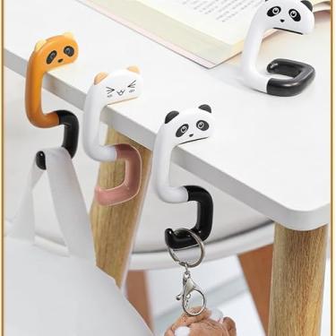 Imagem de Ganchos de mesa, gancho de bolsa em forma de panda para mesa, gancho de mesa dobrável removível portátil para armazenamento e organização de mesa de escritório escolar