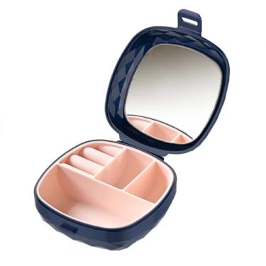 Imagem de Estojo organizador de joias de viagem para colares, anéis, brincos, caixa de joias de veludo portátil com fecho de pressão (azul marinho)