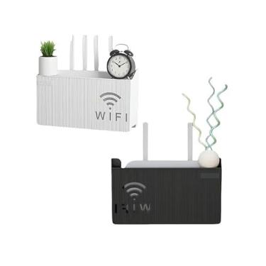 Imagem de Caixa de roteador Wifi, prateleiras para pendurar na parede, prateleiras de armazenamento de roteador sem fio, caixa de gerenciamento de cabos, pequena prateleira de parede, roteador de armazenamento