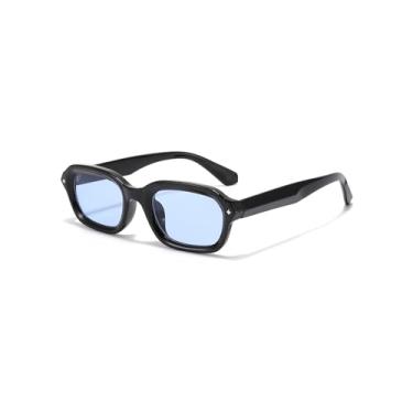 Imagem de Óculos de sol retangulares para mulheres e homens, óculos de sol quadrados retrô modernos, Armação preta/lente azul