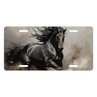 Imagem de Muishi Placa decorativa de cavalo preto legal, etiqueta de toucador, placa de licença de metal, placa de licença de alumínio novidade decoração de casa para homens/mulheres/meninos/meninas 15 x 12
