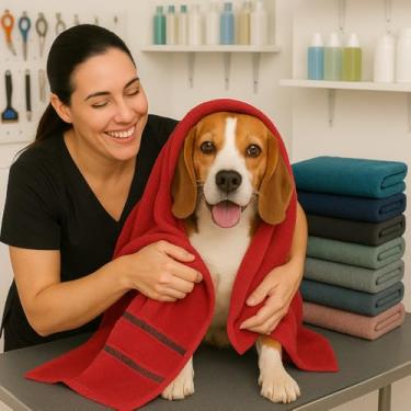 Imagem de 5 Toalha para cães de secagem rápida 60 x 130 cm, ultra macia e absorvente, toalha de cachorro grande para câes e gatos 100% Atoalhadas Toalhas de banho para animais e/ou Pet Shop