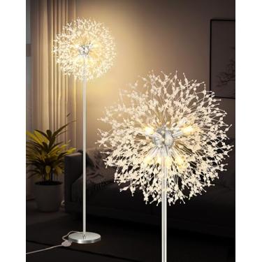 Imagem de Luminária de chão de cristal, luminária de chão moderna de 169 cm para sala de estar, luminária de pé com interruptor liga/desliga, lâmpadas altas com cristais K9 de 576 peças, poste cromado, luzes de
