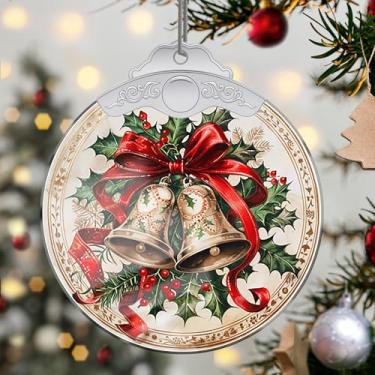 Imagem de Enfeites de Natal para pendurar em cristal de sino, enfeites de árvore de Natal feitos à mão, decoração de carro e casa - presentes de Natal, decoração de artesanato em acrílico, ideias de troca de