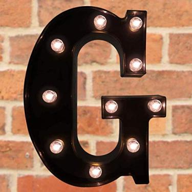 Imagem de Letreiro decorativo com letras iluminadas por LED - Letras de letreiro do alfabeto com luzes para festa de aniversário de casamento, Natal, luz noturna, decoração de bar, preto, G