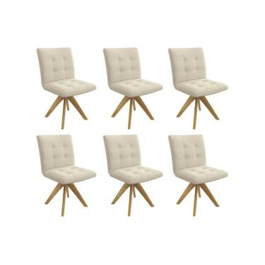 Imagem de Cadeira Sala De Jantar Nice 1c001ca Premium Madeira Maciça Kit 6 Un Carvalho-linho Bege Argila - Kappesberg