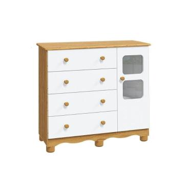 Imagem de Cômoda Bebê Uli C- 1 Porta Cristal E 4 Gavetas Branco-amendoa - Peroba
