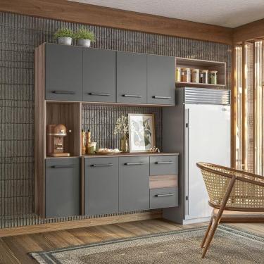 Imagem de Cozinha Suspensa Completa 1,80m Juliete 7 Portas 2 Gavetas Nature-chumbo