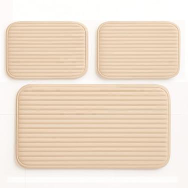 Imagem de Passadeira, Tapete de Cozinha Antiderrapante 3 Peças Antiderrapante Veludo Luxo Canelado, PráTico e VersáTil(Bege)