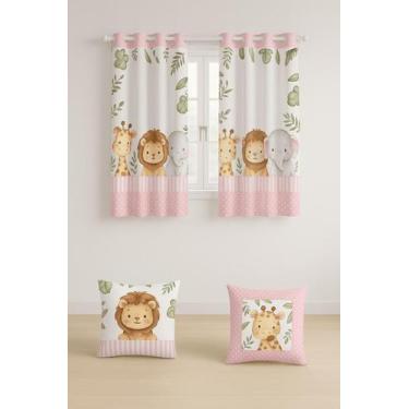 Imagem de Kit Cortina 2m + 2 Capa De Almofada Decoração Quarto Infantil - Mundo 