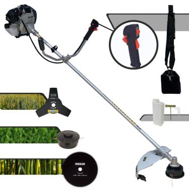 Imagem de Cortador de Grama Com Sistema Antivibração À Gasolina Toyama TBC43-H 2T 43cc 1,7HP Completa Com Carretel de Nylon + Lâmina 3 Pontas + Lâmina 80 Dentes