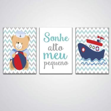 Imagem de Quadro Decorativo 3 Peças Infantil Sonhe Alto Meu Pequeno - Quadros Ta