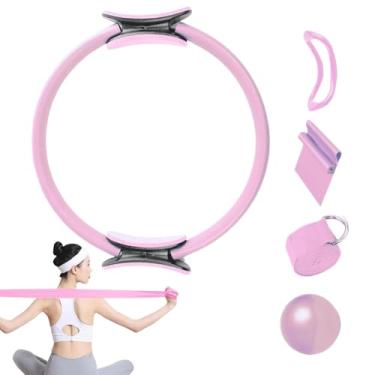 Imagem de Conjunto de anéis de Pilates, com bola de ioga, alça de ioga e faixas de fitness, conjunto de Pilates para casa, kit P-ilates E-ssential para ioga, alongamento e fitness, 5 peças