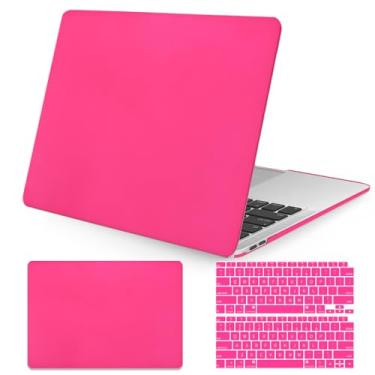 Imagem de Seorsok Capa compatível com MacBook Air de 13 polegadas 2022 2021 2020 2019 2018 versão A1932 A2179 M1 A2337 Touch ID, capa dura de plástico com capa de teclado rosa choque