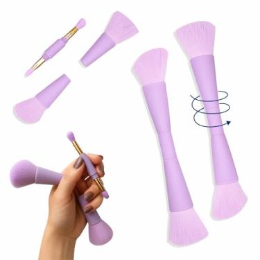 Imagem de Pincel Maquiagem 4 Em 1 Portátil Multifunção para viagem - Vegano - Cruelty-Free - Latex-Free (Roxo)