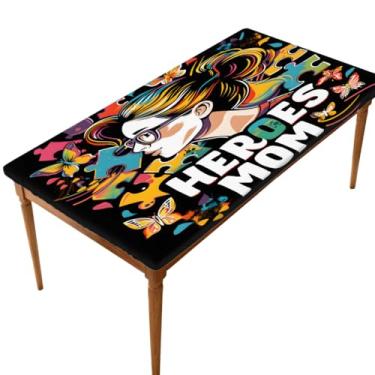 Imagem de hongjinglin Toalha de mesa retangular de 1,8 m com elástico para meninas, arte de autismo, capa de mesa retangular, impermeável, lavável, protetor de mesa para piquenique, jantar, cozinha, decoração