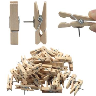 Imagem de Hordion 100 peças de clipes de madeira, clipes de madeira com prendedores de polegar prendedor de roupa para quadro de avisos, fotos, notas, calendário, artesanato, projetos artísticos, cor de madeira