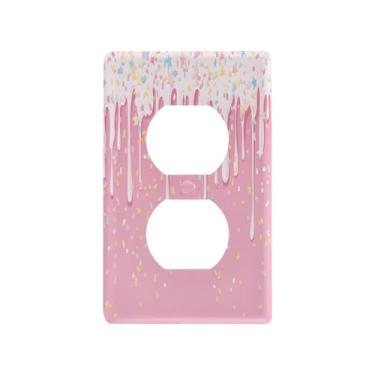 Imagem de Blueangle Placa de parede de tomada dupla com padrão de sorvete, tamanho padrão, placas de cobertura de tomada elétrica de 1 gangue para decoração de quarto de escritório em casa, 4,53 x 2,76