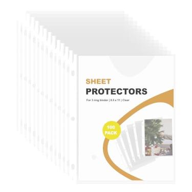 Imagem de Seashell Pacote com 100 protetores de lençol transparentes 21 x 28 cm, protetor de página transparente para fichário de 3 anéis, mangas de plástico com 3 furos reforçados, tamanho carta para uso