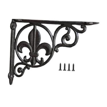 Imagem de IEUDNS Suporte de prateleira decorativo em ferro fundido, preto rústico, cantoneira metálica, suporte de parede em ângulo reto para prateleira, Style a