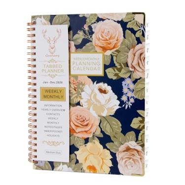 Imagem de Agenda 2026, agenda de planejamento semanal e mensal para mulheres, janeiro de 2026 a dezembro de 2026, livro de agenda de planejamento de capa dura com abas, encadernação em espiral, bolso interno