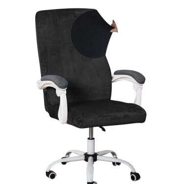 Imagem de FORCHEER Capa para cadeira de escritório de veludo GG com braços preta elástica executiva traseira alta para cadeira de computador, 1 peça, lavável, removível