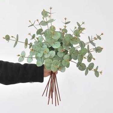 Imagem de Shanranplus 10 peças de hastes de eucalipto de 50,8 cm, vegetação sintética para vaso, folhas artificiais de eucalipto, plantas falsas de plástico realista 3D para decoração de manto de casa de