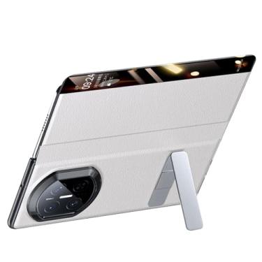 Imagem de LTLMYDAM Capa flip para Huawei Mate X7, capa de couro genuíno Smart View Full Wrap Kickstand Business Style Slim Shell, branca, Mate X7