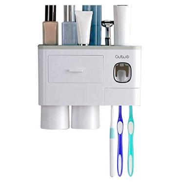 Imagem de Organizador com Dispenser de Creme Dental Espremedor Copo Magnético Gaveta e Montado na Parede para Banheiro Lavanderia