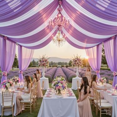 Imagem de Cortina de teto Lilás Lanvender de 3 m × 20 m para casamentos, festas, tecido drapeado de poliéster sem vincos, cortina roxa clara para festa, barraca, hotel, banquete, salão, decoração de teto, 2