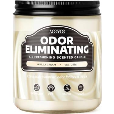 Imagem de AOOVOO Vela altamente perfumada que elimina odores de creme de baunilha – elimina 95% dos odores de animais de estimação, fumaça, alimentos e outros cheiros rapidamente, vela de soja que refresca o ar